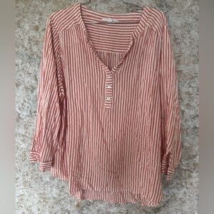 Jane Delancey Orange Mandarin Collar Three Quarter Sleeve Blouse